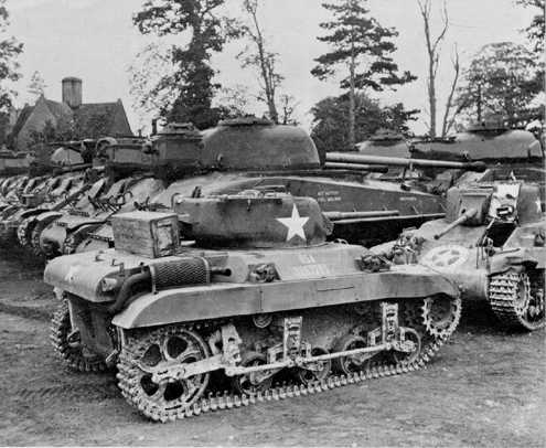 The only known shot of the US Firefly tanks, also in shot, M22 locust airborne tanks