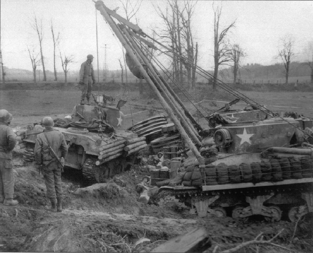 M32 19dec 1944 recovering mine rolling tank on German Frontier more recovery help